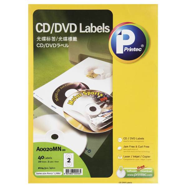 برچسب سی دی پرینتک کد A0020MN بسته 40 عددی، Printec CD Lable Code A0020MN Pack of 40