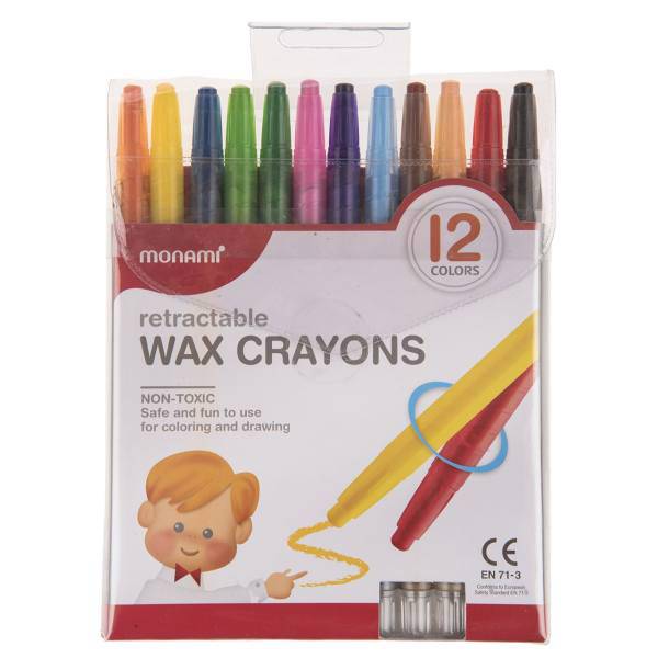 مداد شمعی 12 رنگ مونامی مدل Retractable، Monami Retractable 12 Color Wax Crayon