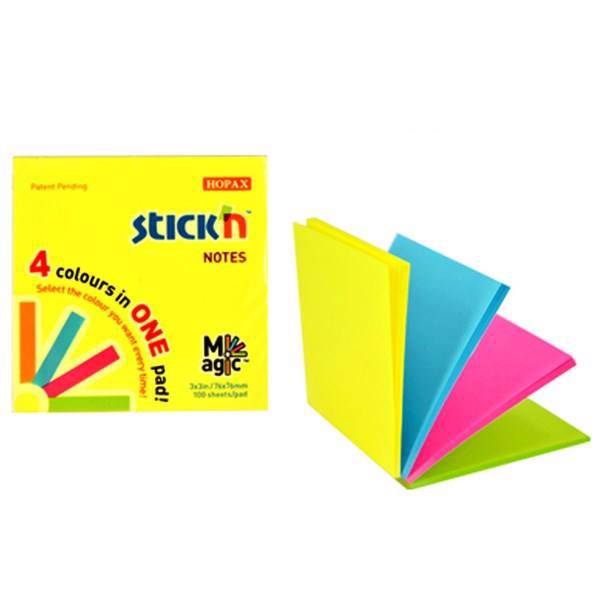 کاغذ یادداشت 4 رنگی هوپکس مربعی مدل نئون، Four-In-One Hopax Neon Square Sticky Notes