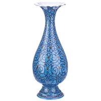 گلدان مسی میناکاری شده اثر اسماعیلی مدل صراحی طرح اسلیمی ارتفاع 20 سانتی متر