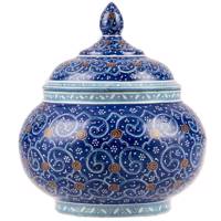 قندان مسی میناکاری شده اثر شیرازی طرح اسلیمی سایز کوچک