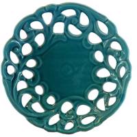 دیس پذیرایی میوه سفالی آبی عمیق مدل برگ کد 92