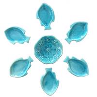 ظروف7 پارچه هفت سین سفالی گیفت گالری مدل ماهی کوچک کد 8