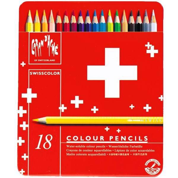 مداد آبرنگی 18 رنگ کارن داش مدل Swiss Color، Caran dAche Swiss Color 18 Watercolor Pencil