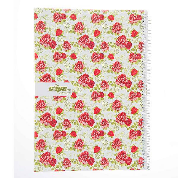 دفتر 100 برگ کلیپس طرح گل رز جلد شومیز، Clips 100 Sheets Ring Cover Red Rose Design Notebook