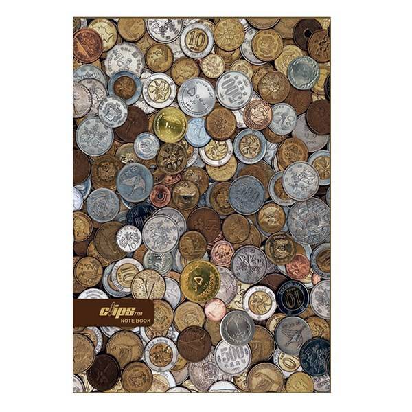 دفتر 80 برگ کلیپس طرح سکه جلد شومیز، Clips 80 Sheets Traditional Coins Design Soft Cover Notebook