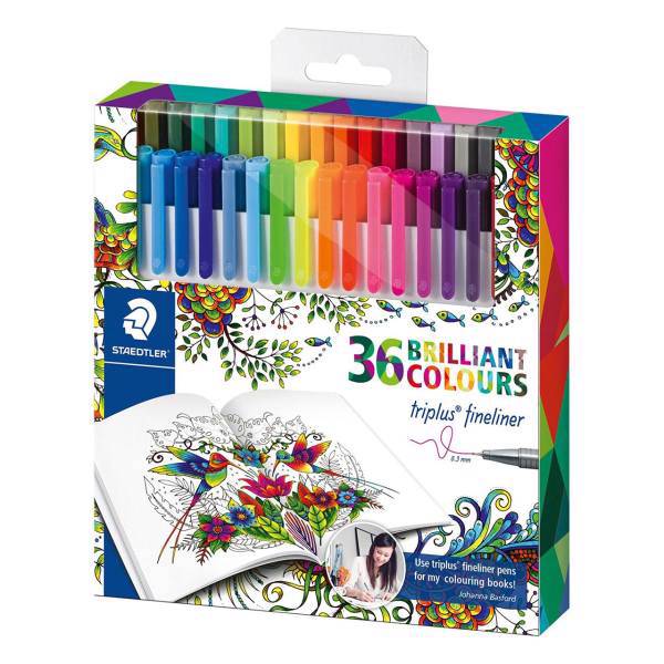 روان نویس 36 رنگ استدلر مدل Triplus Brilliant Colours طراحی Johanna Basford، Staedtler Triplus Brilliant Colours 36 Color Rollerball Pen Johanna Basford Design