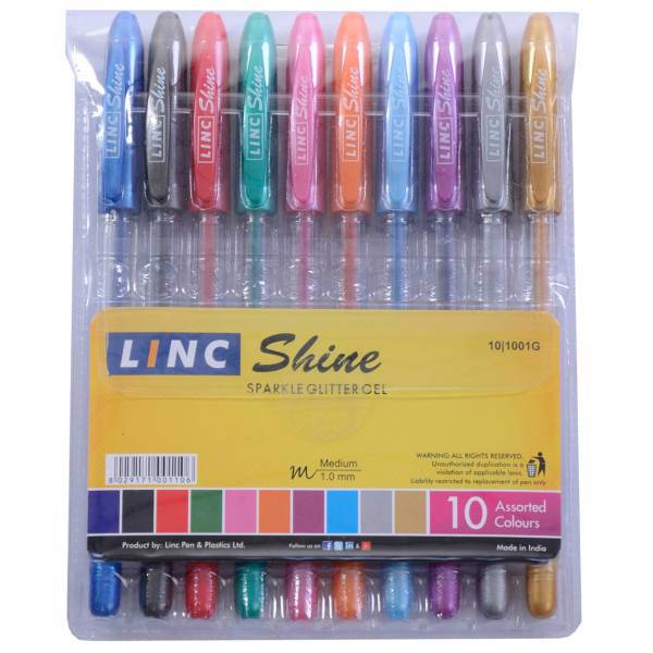 روان نویس اکلیلی 10 رنگ لینک مدل shine 1001G، Linc 10 Color sparkle glitter gel Rollerball Pen - shine 1001G