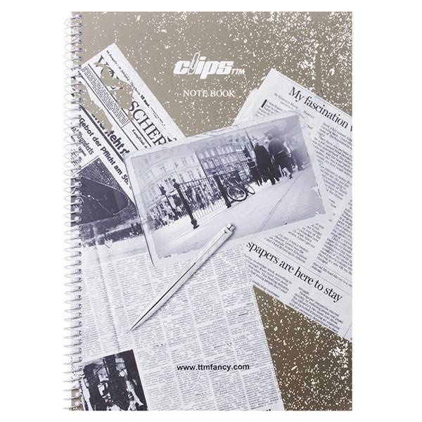 دفتر زبان 80 برگ کلیپس طرح روزنامه جلد شومیز، Clips 80 Sheets Traditional Newspaper Design Ring Soft Cover English Notebook