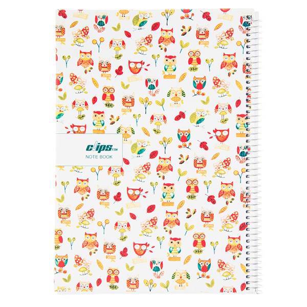 دفتر 100 برگ کلیپس طرح جغد جلد شومیز، Clips 100 Sheets Ring Cover Owl Design Notebook