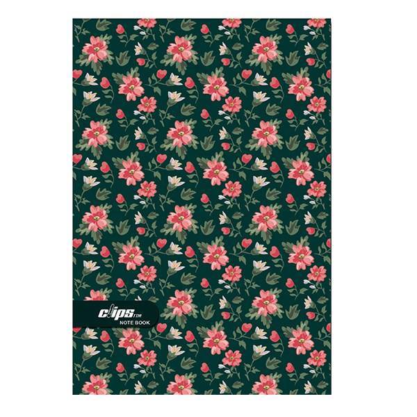 دفتر مشق کلیپس طرح گل زمینه سبز 100 برگ، Clips Green Background Flower Design 100 Sheets Homework Notebook