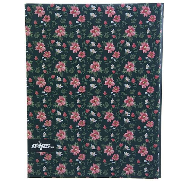 دفتر 100 برگ کلیپس مدل کلاسوری طرح گل 2 جلد سخت، Clips 100 Sheets Hard Cover Flower Design 2 Ring Binder Notebook