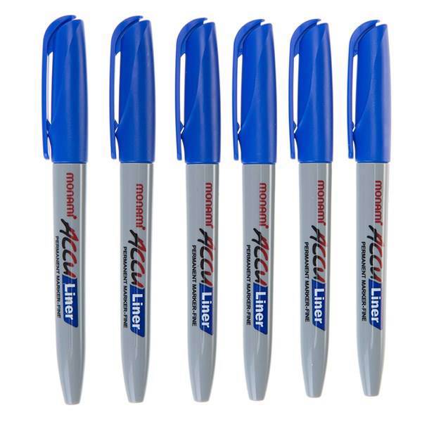 ماژیک مونامی مدل Fine آبی بسته 6 عددی - کد 12502، Monami Fine Blue Permanet Marker Code 12502