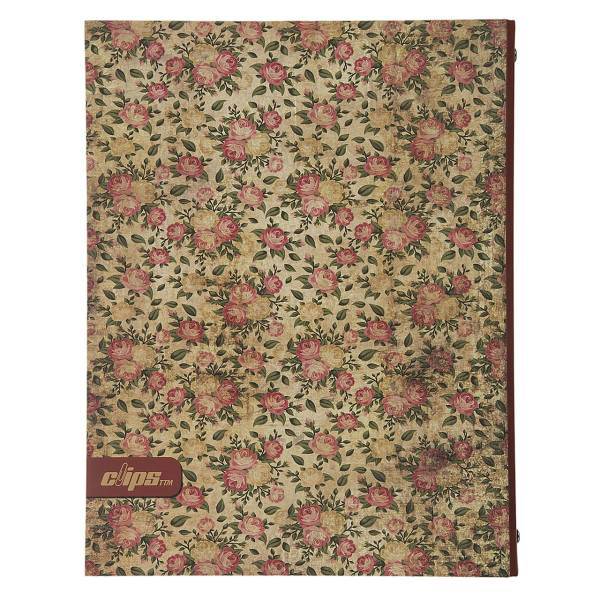 دفتر کلاسوری کلیپس طرح گل رز زمینه کرم - 100 برگ، Clips Cream Background Rose Flower Design Ring Binder Notebook - 100 Sheets