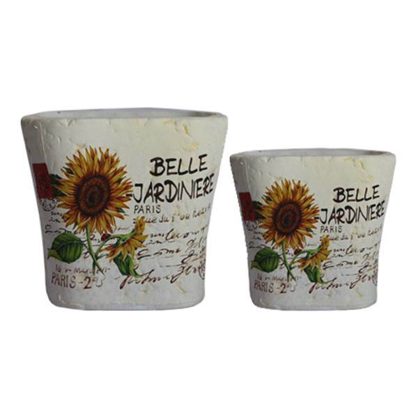 گلدان سرامیکی گلباران سبز طرح آفتابگردان مدل 12-SA مجموعه دو عددی، Golbaranesabz SA-12 Sunflower Ceramic Flower Pot Pack Of 2