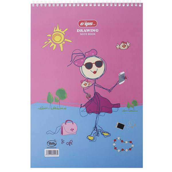 دفتر نقاشی 30 برگ کلیپس طرح دختر و عکس سلفی جلد شومیز، Clips 30 Sheets Girl And Selfie Design Soft Cover Painting Notebook