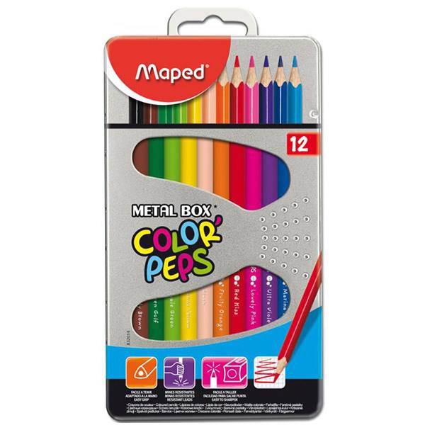 مداد رنگی 12 رنگ مپد مدل کالر پپس با جعبه فلزی، Maped Color Peps Metal Box 12 Color Pencil