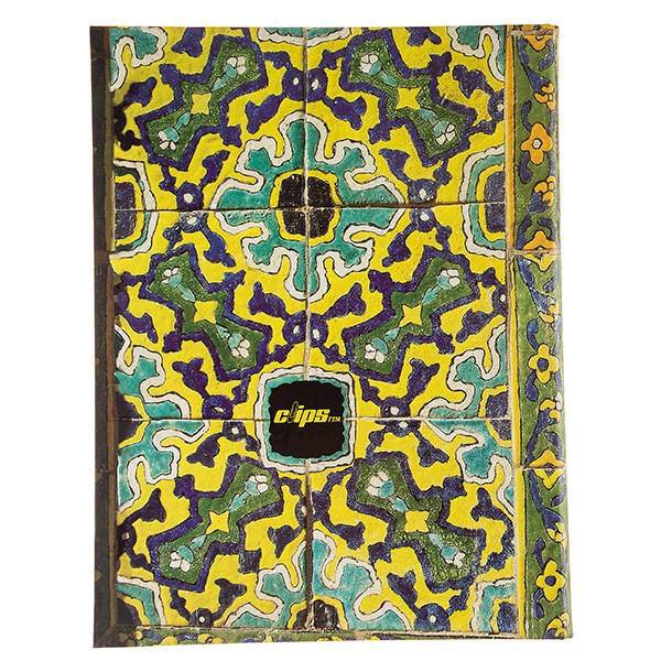 دفتر 100 برگ کلیپس مدل کلاسوری طرح کاشی سنتی جلد سخت، Clips 100 Sheets Hard Cover Traditional Tiles Design Ring Binder Notebook
