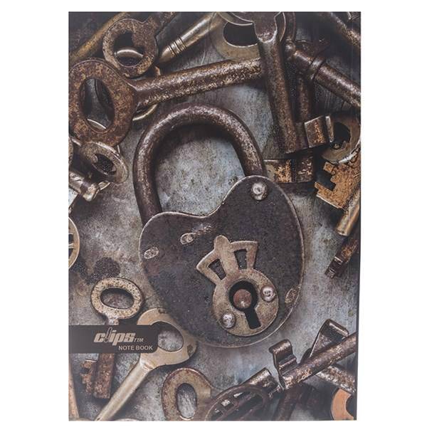دفتر 80 برگ کلیپس طرح قفل و کلید جلد شومیز، Clips Adult 800 sheets Locking And keys Design Soft Cover Notebook