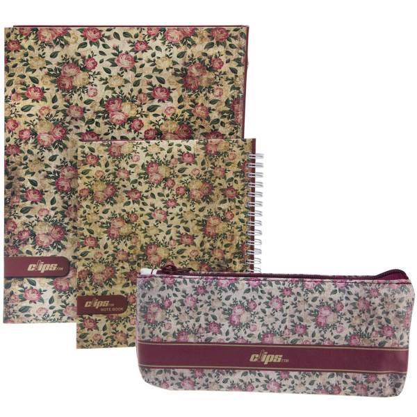 بسته نوشت افزار کلیپس طرح گل زمینه کرم، Clips Cream Background Flower Design Stationery Bundle