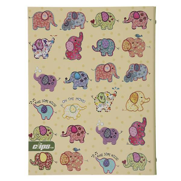 دفتر کلاسوری کلیپس طرح فیل - 100 برگ، Clips Elephant Design Ring Binder Notebook - 100 Sheets