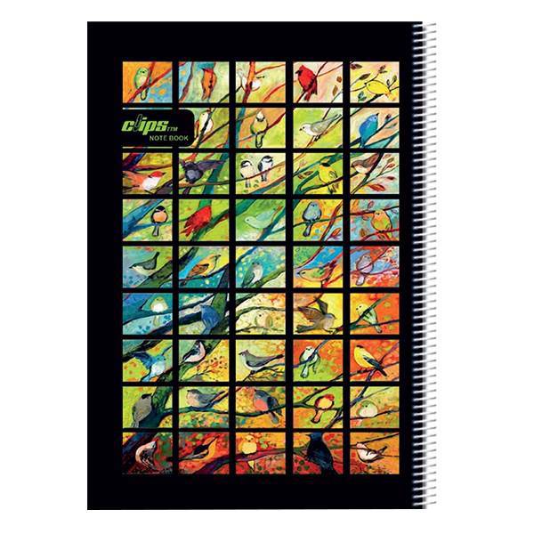 دفتر 80 برگ کلیپس طرح پرندگان جلد شومیز، Clips 80 Sheets Birds Design Soft Cover Notebook