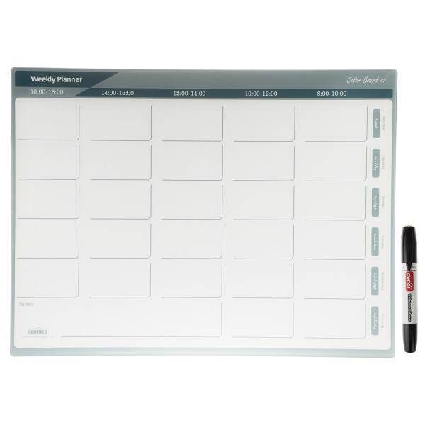 تخته وایت برد شیشه ای هوم تک مدل Weekly Planner Board سایز 80 × 60 سانتی‌متر، Hometech Weekly Planner Board Gloss Whiteboard Size 60 in 80cm