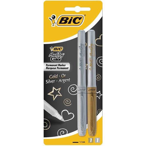 ماژیک پرمننت بیک طلایی و نقره ای - بسته 2 رنگ، Bic Marking Color Gold And Silver Permanent Marker - Pack of 2