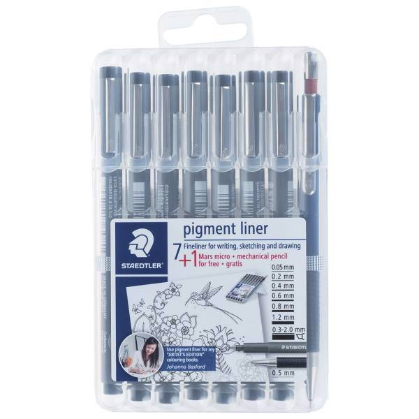 راپید استدلر مدل Pigment Liner بسته 1+7 عددی، Staedtler Pigment Liner Rapid Pack of 7+1