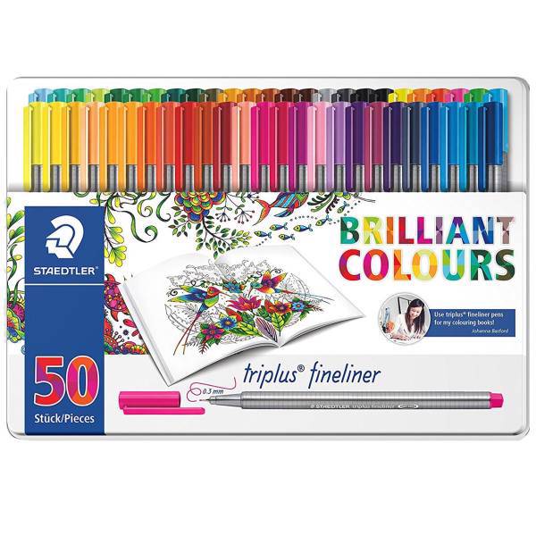 روان نویس 50 رنگ استدلر مدل Triplus Brilliant Colours طراحی Johanna Basford، Staedtler Triplus Brilliant Colours 50 Color Rollerball Pen Johanna Basford Design