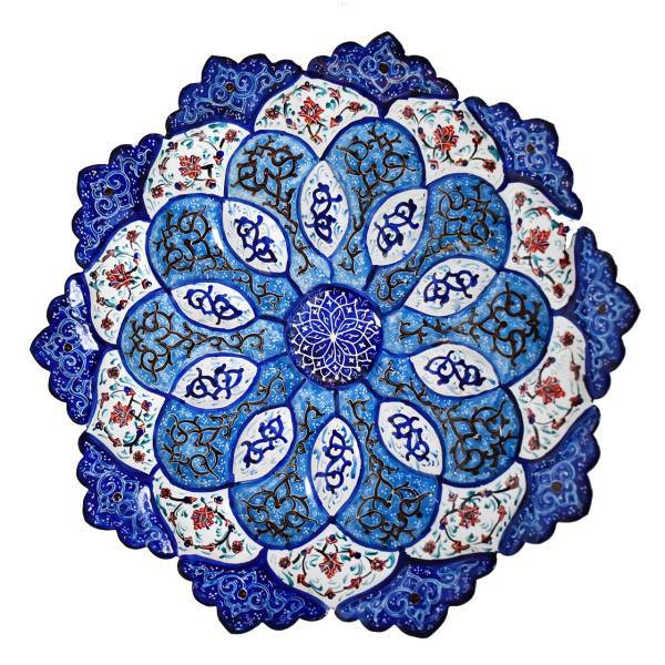بشقاب مسی میناکاری شده سی دا طرح اسلیمی خطائی کد 01024 قطر 20 سانتی متر