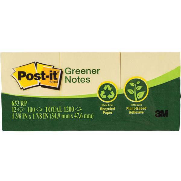 کاغذ یادداشت چسب دار پست ایت مدل Greener کد 653RP - بسته 1200 عددی، Post-it Sticky Greener Notes Code 653 RP - Pack of 1200