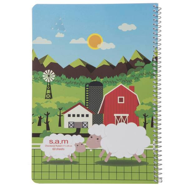 دفتر شطرنجی سم طرح مزرعه گوسفندان، Sam Sheep Farm Design Checkered Notebook