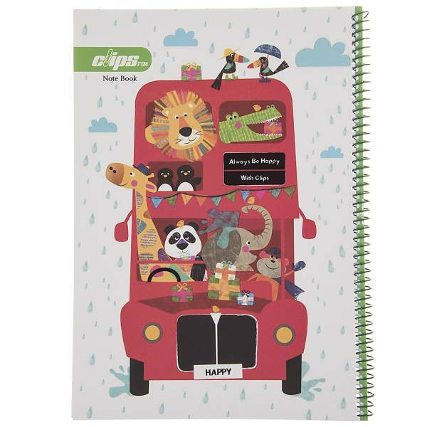 دفتر مشق کلیپس طرح اتوبوس حیوانات، Clips Animals Bus Design Homework Notebook