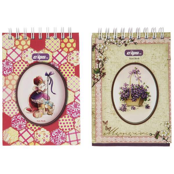دفتر یادداشت کلیپس طرح گل بنفش و موش بسته 2 عددی، Clips Violet Flower and Mouse Notebook Pack of 2
