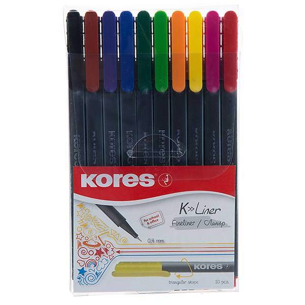 روان نویس 10 رنگ کورس مدل K Liner Fineliner، Kores K Liner Fineliner 10 Color Rollerball Pen