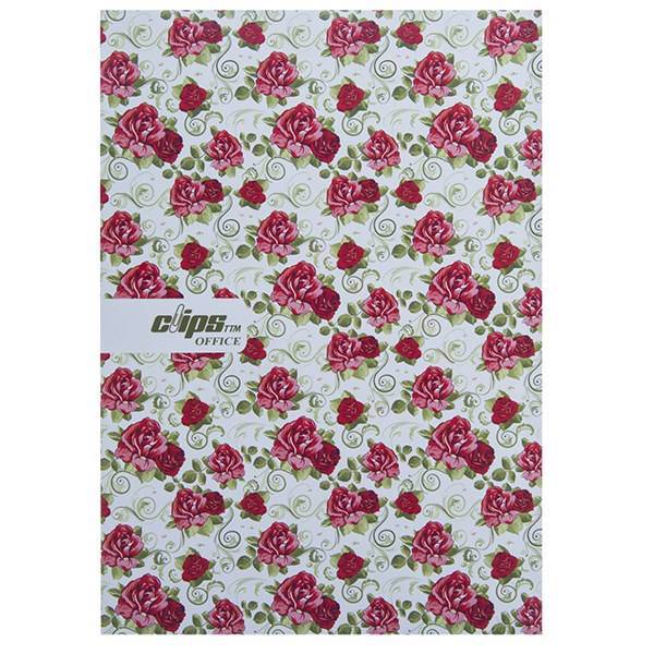 دفتر 100 برگ کلیپس طرح گل رز جلد شومیز، Clips 100 Sheets Soft Cover Red Rose Design Notebook