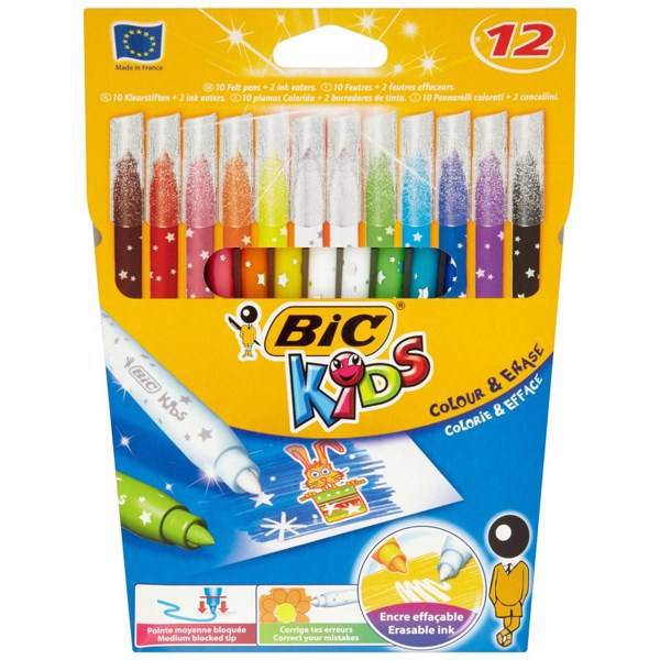 ماژیک رنگ آمیزی بیک سری Kids مدل Colour and Erase - بسته 12 رنگ، Bic Kids Series Colour and Erase Marker - Pack of 12