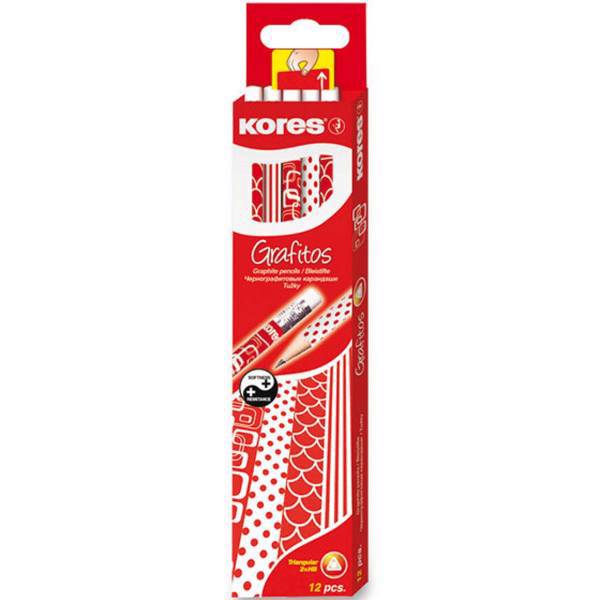 مداد مشکی کورس مدل Grafitos Red and White - بسته 12 عددی، Kores Grafitos Red and White Black Pencil - Pack of 12