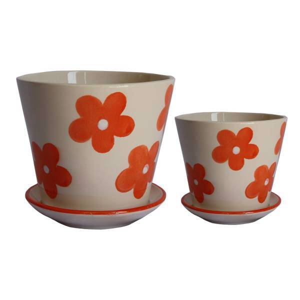 گلدان سرامیکی گلباران سبز طرح گل مینا مدل SMN-12 مجموعه 2 عددی، Golbaranesabz Mina SMN-12 Ceramic Flower Pot Pack Of 2