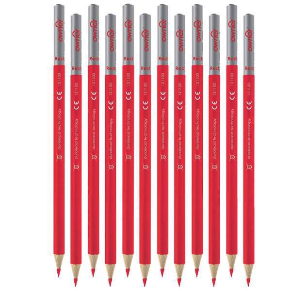 مداد قرمز اونر مدل Tri بسته 12 عددی، Owner Tri Red Pencil Pack of 12