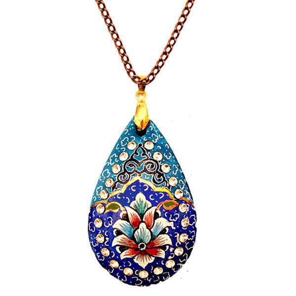 گردنبند میناکاری دست ساز گالری آسمانی طرح اشک فیروزه مدل ASHK-2، Asemani ASHK- 2 Enamelled Copper Necklace