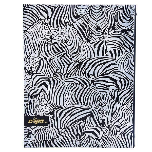 دفتر 100 برگ کلیپس مدل کلاسوری طرح گورخر جلد سخت، Clips 100 Sheets Zebra Design Hard Cover Ring Binder Notebook