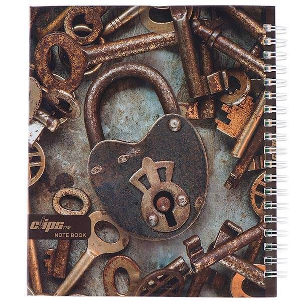 دفتر یادداشت 100 برگ کلیپس مدل طرح قفل و کلید، Clips 100 Sheets Locking and Keys Design Hard Cover