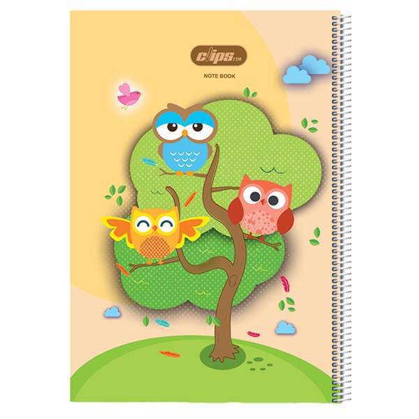 دفتر 80 برگ کلیپس طرح جغد 1 جلد شومیز، Clips 80 Sheets Owl 1 Design Soft Cover Notebook