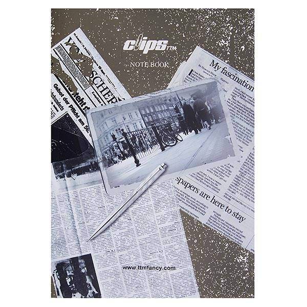 دفتر زبان 50 برگ کلیپس طرح روزنامه جلد شومیز، Clips 50 Sheets Traditional Newspaper Design Soft Cover English Notebook