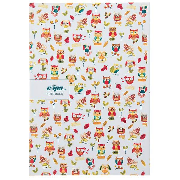 دفتر 50 برگ کلیپس طرح جغد جلد شومیز، Clips 50 Sheets Soft Cover Owl Design Notebook
