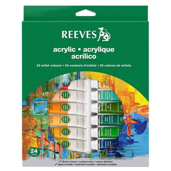 رنگ اکرلیک 24 رنگ ریوز حجم 10 میلی لیتر، Reeves 24 Color Acrylique 10ml