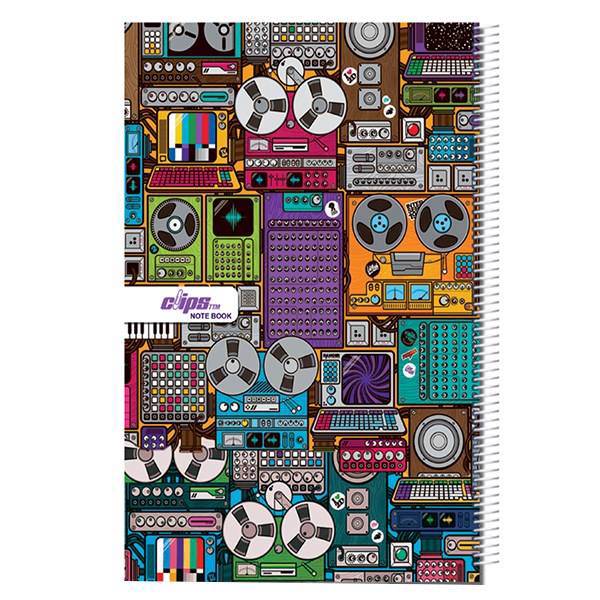 دفتر 80 برگ کلیپس طرح استودیوی موسیقی جلد شومیز، Clips Adult 80 Sheets Cassette Design Soft Cover Notebook