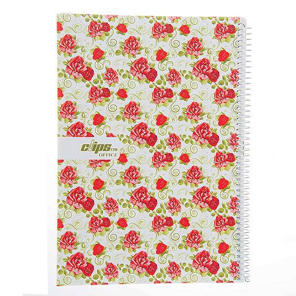 دفتر 80 برگ کلیپس طرح گل رز جلد شومیز، Clips 80 Sheets Rose Design Soft Cover Notebook